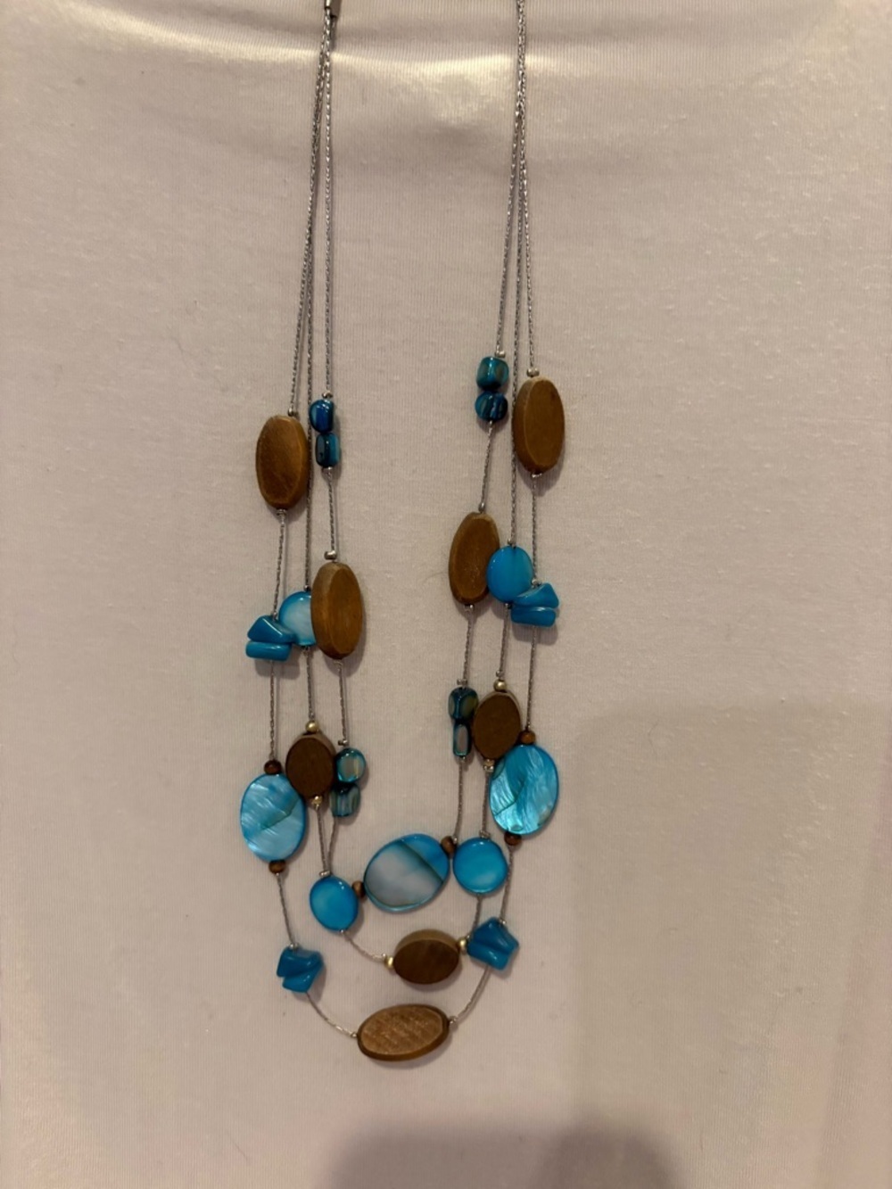 Turquoise & Wood Bead Multi-Strand Necklace - Unbranded